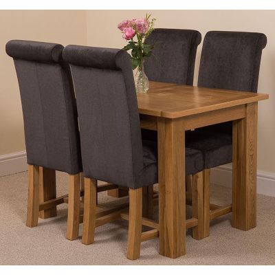 Hampton Small Oak Extending Dining Table with 4 Washington Black Fabric Chairs
