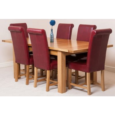 Seattle Oak Extending Dining Table and 6 Washington Burgundy Leather Dining Chairs