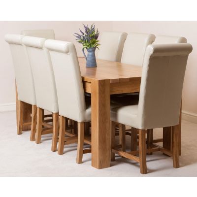 Kuba Large Oak Dining Table with 8 Washington Ivory Leather Chairs