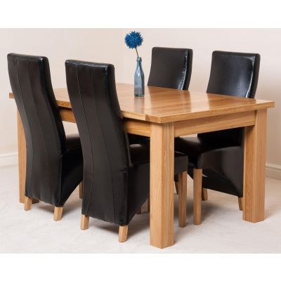 Seattle Oak Extending Dining Table and 4 Lola Black Leather Dining Chairs