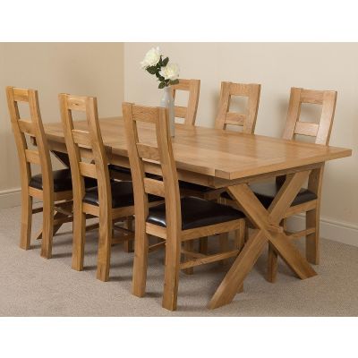 Vermont Cross Leg Oak Extending Dining Table with 6 Yale Oak Dining Chairs