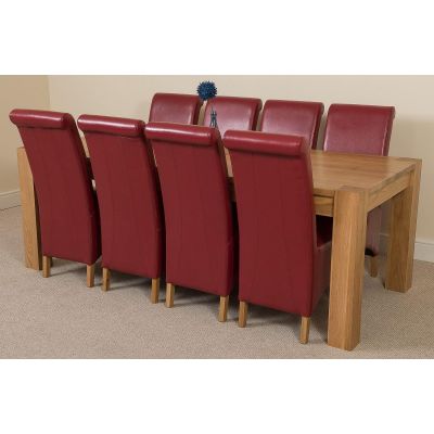 Kuba Extra Large Oak Dining Table with 8 Montana Burgundy Leather Chairs