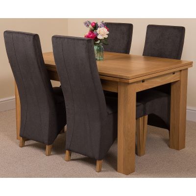 Richmond Medium Oak Extendable Dining Table with 4 Lola Black Fabric Chairs