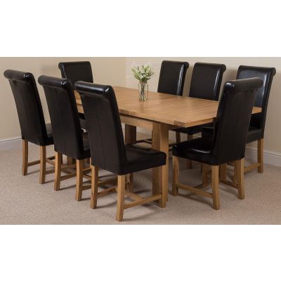 Seattle Oak Extending Dining Table and 8 Washington Black Leather Dining Chairs