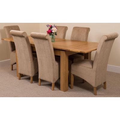 Richmond Medium Oak Extendable Dining Table with 6 Montana Beige Fabric Dining Chairs