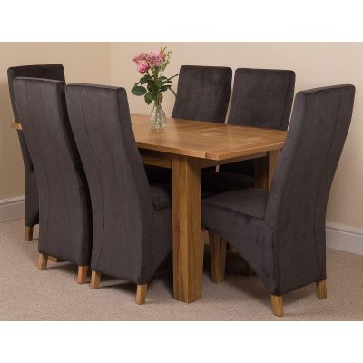 Hampton Small Oak Extending Dining Table with 6 Lola Black Fabric Chairs
