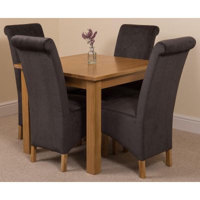 Oslo 90 x 90cm Small Square Oak Dining Set with 4 Montana Black Fabric Chairs