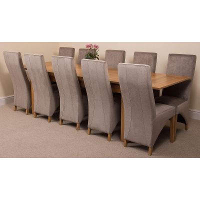 Richmond Large Oak Extending Dining Table with 10 Lola Grey Fabric Dining Chairs