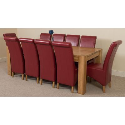 Kuba Extra Large Oak Dining Table with 10 Montana Burgundy Leather Chairs