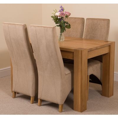 Kuba Small Oak Dining Table with 4 Beige Lola Fabric Chairs