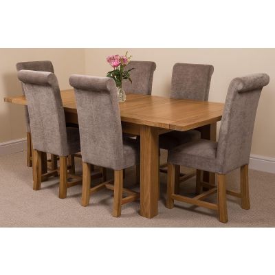 Seattle Oak Extending Dining Table and 6 Washington Grey Fabric Dining Chairs
