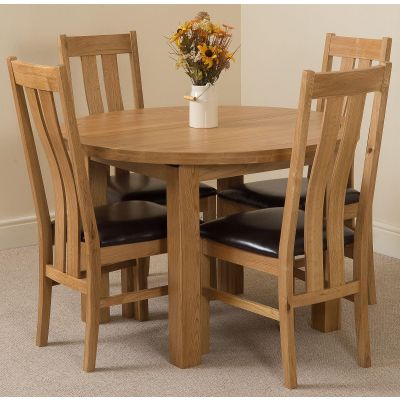 Edmonton Round Extendable Oak Dining Set with 4 Princeton Oak Chairs