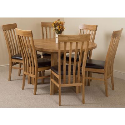 Edmonton Round Extendable Oak Dining Set with 6 Harvard Oak Chairs
