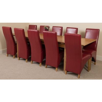 Richmond Large Oak Extending Dining Table with 10 Lola Burgundy Leather Dining Chairs