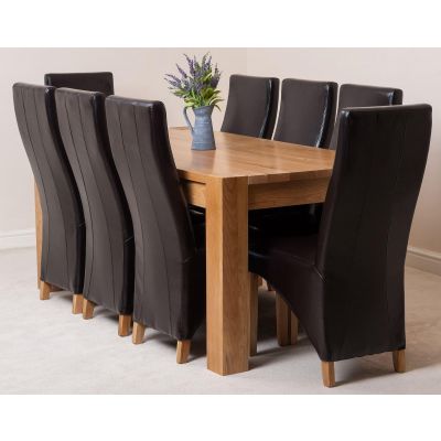 Kuba Large Oak Dining Table with 8 Lola Brown Leather Chairs