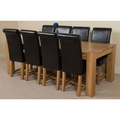 Kuba Extra Large Oak Dining Table with 8 Washington Black Leather Chairs