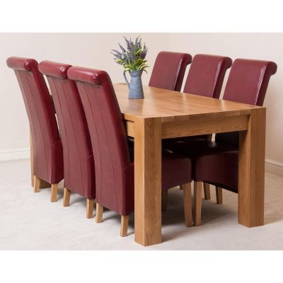 Kuba Large Oak Dining Table with 6 Montana Burgundy Leather Chairs