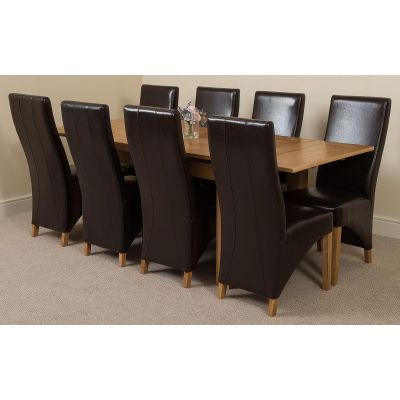 Richmond Medium Oak Extendable Dining Table with 8 Lola Brown Leather Dining Chairs