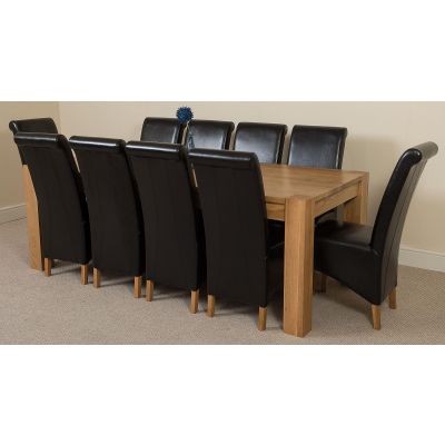 Kuba Extra Large Oak Dining Table with 10 Montana Black Leather Chairs