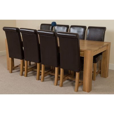 Kuba Extra Large Oak Dining Table with 8 Washington Brown Leather Chairs