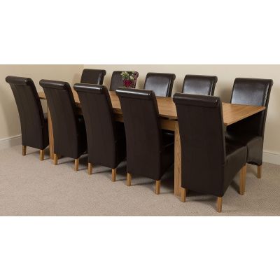 Richmond Large Oak Extending Dining Table with 10 Montana Brown Leather Dining Chairs