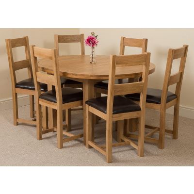 Edmonton Round Extendable Oak Dining Set with 6 Lincoln Oak Chairs