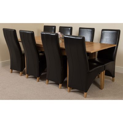 Richmond Medium Oak Extendable Dining Table with 8 Lola Black Leather Dining Chairs