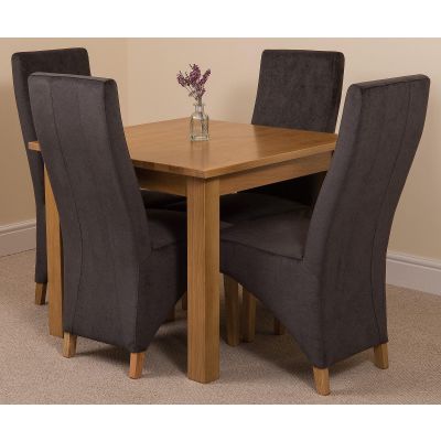 Oslo 90 x 90cm Small Square Oak Dining Set with 4 Lola Black Fabric Chairs