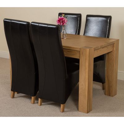 Kuba Small Oak Dining Table with 4 Black Lola Leather Chairs