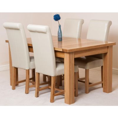 Seattle Oak Extending Dining Table and 4 Washington Ivory Leather Dining Chairs