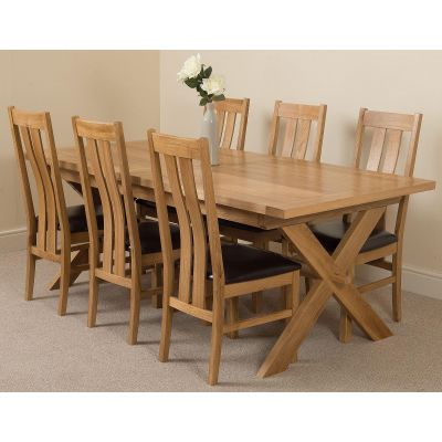 Vermont Cross Leg Oak Extending Dining Table with 6 Princeton Oak Dining Chairs