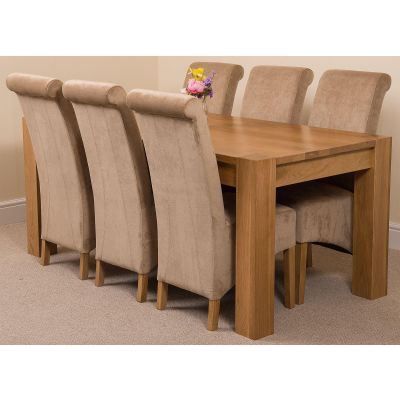 Kuba Large Oak Dining Table with 6 Montana Beige Fabric Chairs