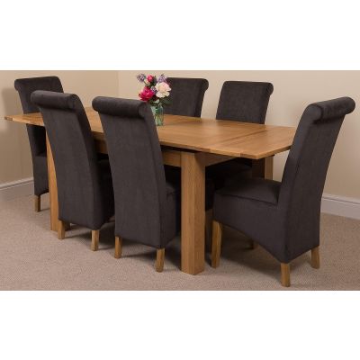 Richmond Medium Oak Extendable Dining Table with 6 Montana Black Fabric Chairs