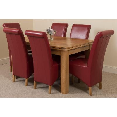 Richmond Medium Oak Extendable Dining Table with 6 Montana Burgundy Leather Dining Chairs