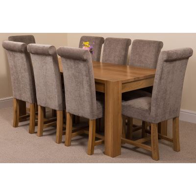 Kuba Large Oak Dining Table with 8 Washington Grey Fabric Chairs