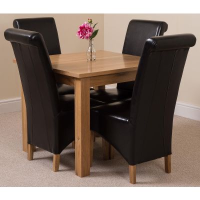 Oslo 90 x 90cm Small Square Oak Dining Set with 4 Montana Black Leather Chairs
