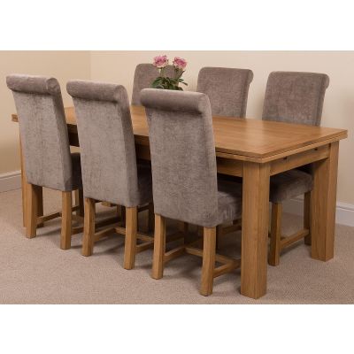 Richmond Large Oak Extending Dining Table with 6 Washington Grey Fabric Dining Chairs