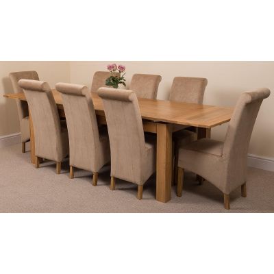 Richmond Large Oak Extending Dining Table with 8 Montana Beige Fabric Dining Chairs