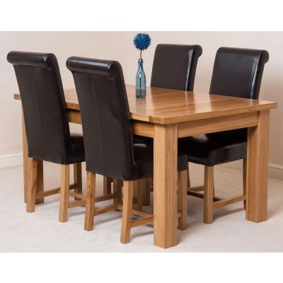 Seattle Oak Extending Dining Table and 4 Washington Brown Leather Dining Chairs