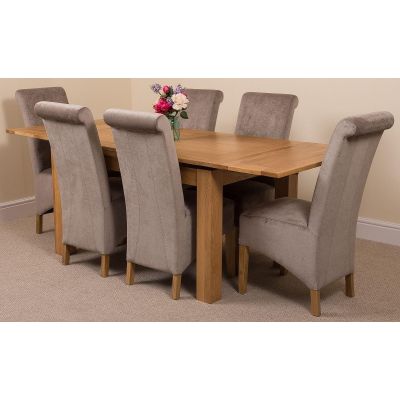 Richmond Medium Oak Extendable Dining Table with 6 Montana Grey Fabric Dining Chairs