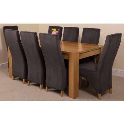 Kuba Large Oak Dining Table with 8 Lola Black Fabric Chairs