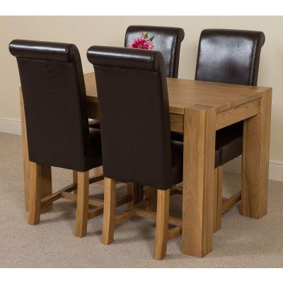 Kuba Small Oak Dining Table with 4 Brown Washington Leather Chairs