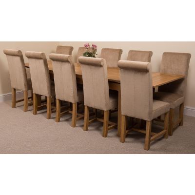 Richmond Large Oak Extending Dining Table with 10 Washington Beige Fabric Dining Chairs