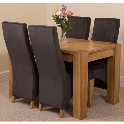 Kuba Small Oak Dining Table with 4 Lola Black Fabric Chairs