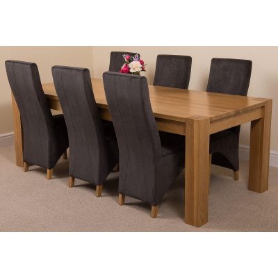 Kuba Extra Large Oak Dining Table with 6 Lola Black Fabric Chairs