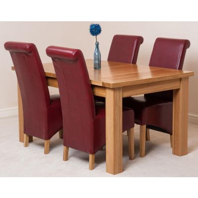 Seattle Oak Extending Dining Table and 4 Montana Burgundy Leather Dining Chairs