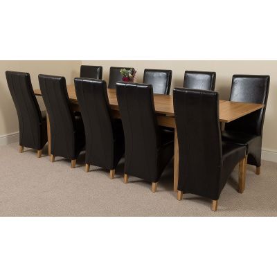 Richmond Large Oak Extending Dining Table with 10 Lola Black Leather Dining Chairs