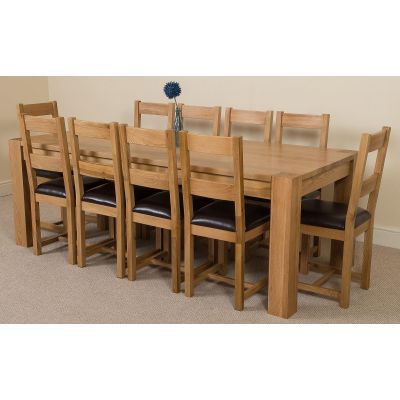Kuba Extra Large Oak Dining Table with 10 Lincoln Oak Chairs