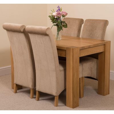 Kuba Small Oak Dining Table with 4 Beige Montana Fabric Chairs