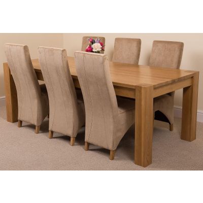 Kuba Extra Large Oak Dining Table with 6 Lola Beige Fabric Chairs